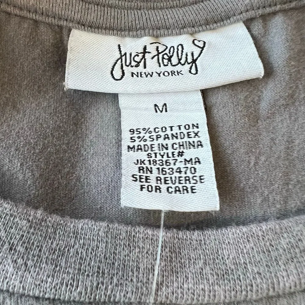 Just Polly Grey Crew neck Ruched-Front Baby Tee T-Shirt size M  Brooklyn casual
